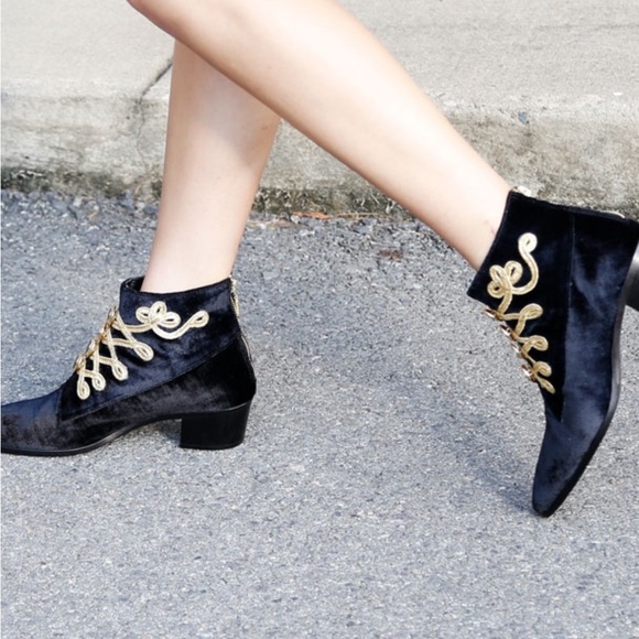Modern Vice Shoes - Modern Vice Black velvet with gold embroidery Ankle Boots size 6.5